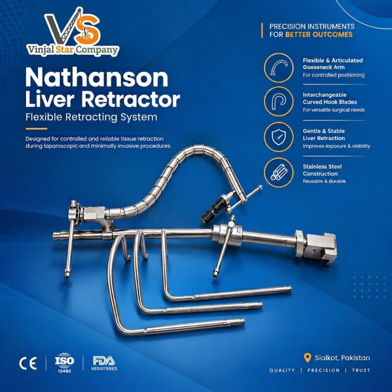 Nathanson Liver Retractor with flexible gooseneck arm for laparoscopic surgery