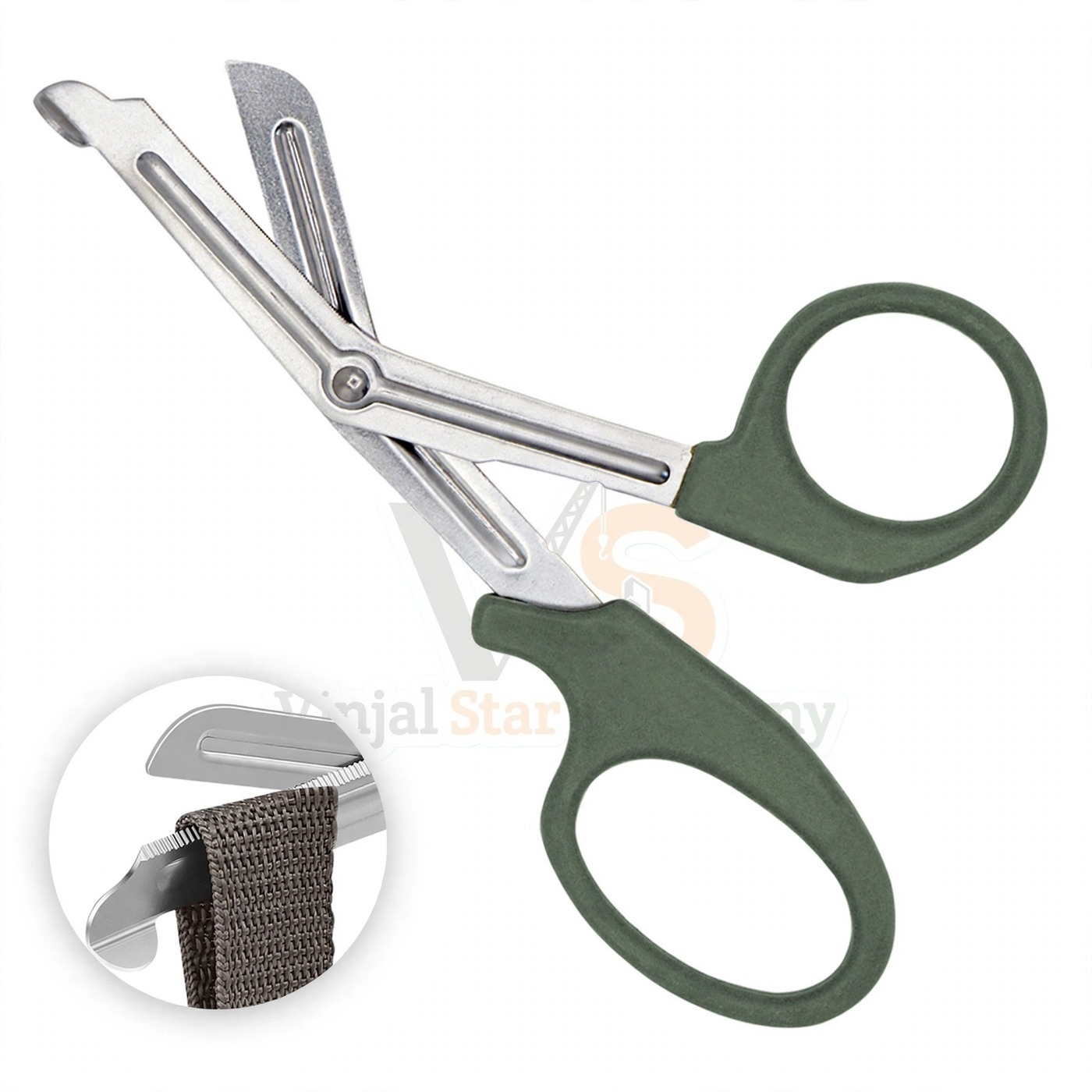 Vinjal Star - 1154 - Vinjal Star Company product photo EMT Trauma Shears 7 25 Olive Handle | Trauma Cutting | VS Surgico - Image 1
