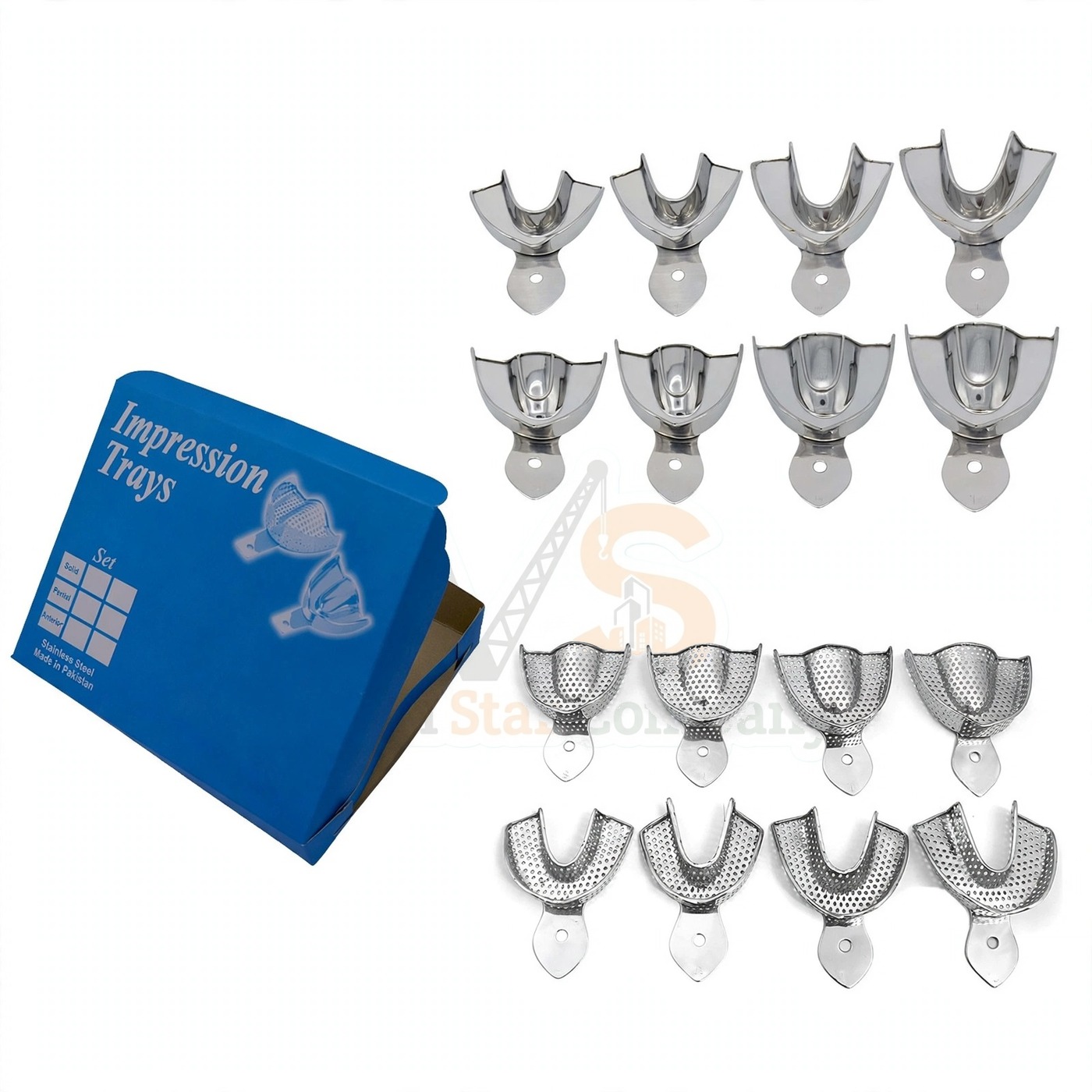 Vinjal Star - 166 - Vinjal Star Company product photo 16 Metal Impression Trays Upper Lower Solidperforated | Impression Taking | VS Surgico - Image 1