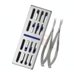 2 Castroviejo Micro Scissors Curved Straight Tip 4 5 With Sterilization Cassette | Micro Scissors Set | VS Surgico