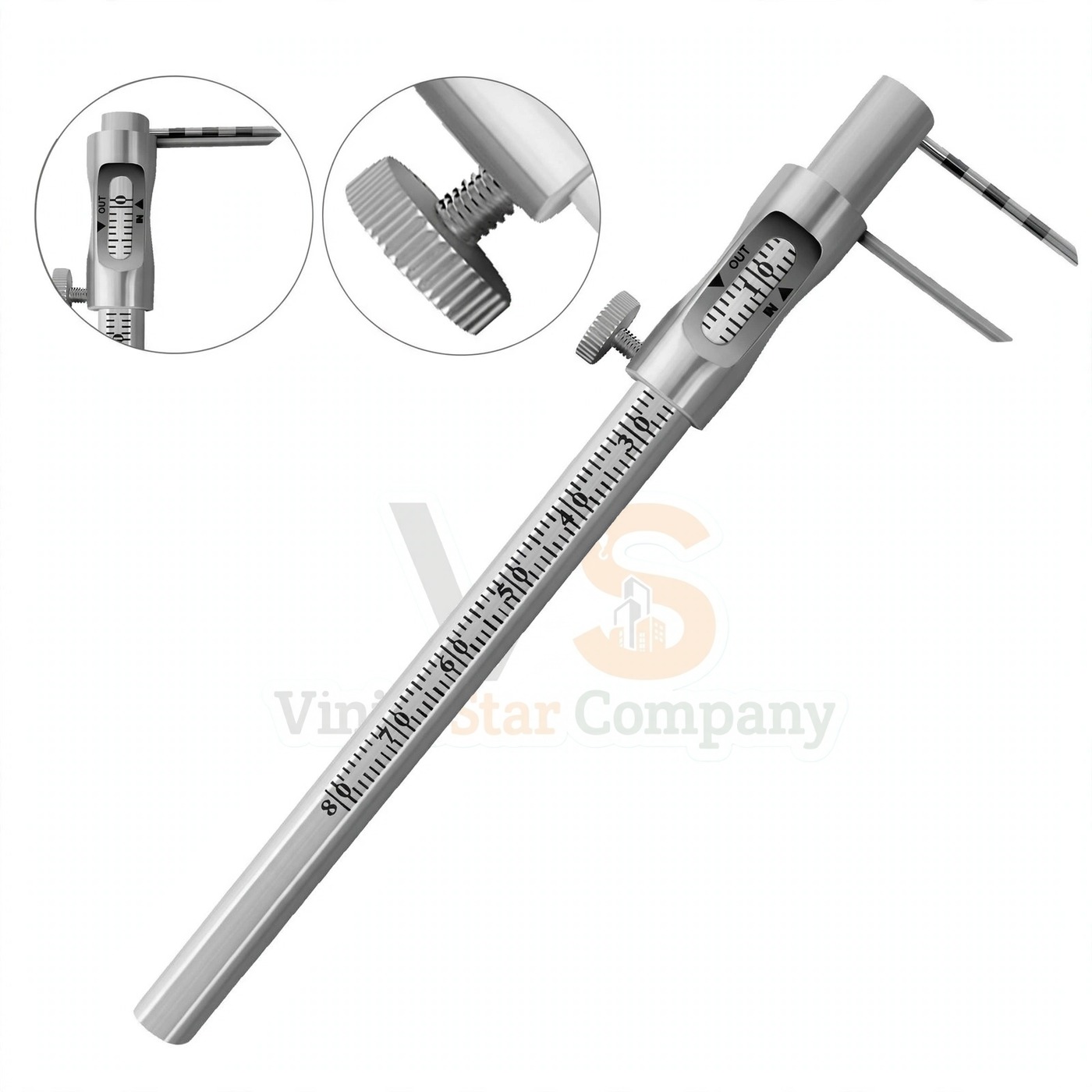 Vinjal Star - 035 - Vinjal Star Company product photo Krekeler Sliding Caliper Round Gauge 0-80mm Straight | Sliding Measurement | VS Surgico - Image 1