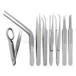8 Splinter Fine Point Tweezers Set With Magnifying Glass | VS Surgico