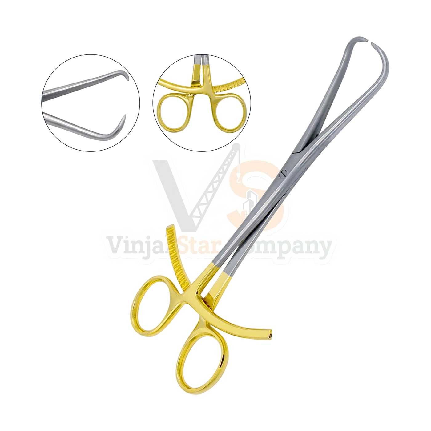 sm4580 10 Bone Reduction Forceps 8 Long Ratchet With Gold Plated Handle | VS Surgico - Image 1