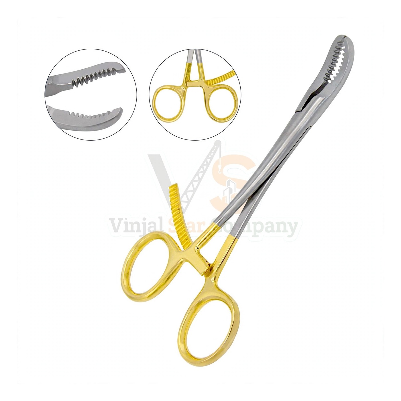 sm4584 Bone Reduction Forceps 5%C2%Bd Curved Serrated Jaws Gold Handle | VS Surgico - Image 1